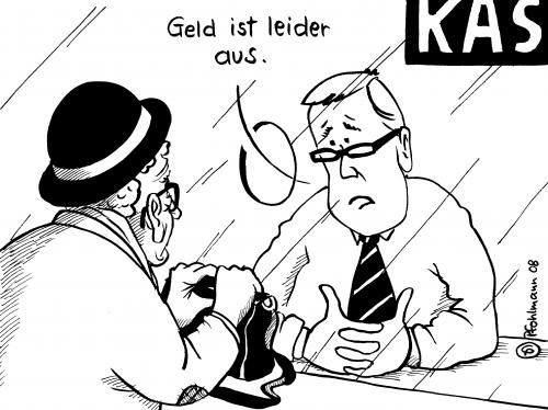 Cartoon: Geld ist aus. (medium) by Pfohlmann tagged finanzkrise,bankenkrise,bank,schalter,geld,kasse,finanzkrise,krise,pleite,bankrott,aktienmarkt,aktien,finanzmarkt,bank,banken,bankpleite,konkurs,anleger,geldanlagen,geld,finanzen,börse,talfahrt,bankenkrise,wirtschaft,schuld,verantwortung,finanzpolitik,rettungsplan,rettung,steuerzahler,steuern,bankensterben,george bush,amerika,wirtschaftskrise,george,bush,misstrauen,vertrauen,kredit,schalter,kasse,sparkasse,kunde,privatkunde,abheben,konto