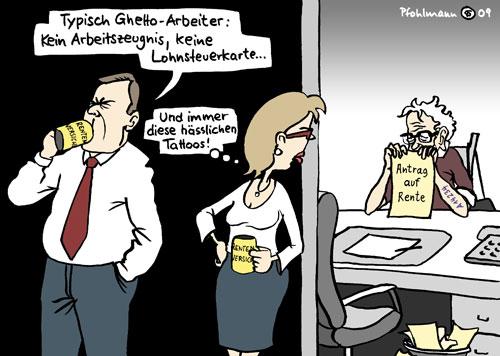 Cartoon: Ghetto-Rente (medium) by Pfohlmann tagged ghetto,nationalsozialismus,ns,nazi,warschau,polen,zwangsarbeit,rente,anspruch,bürokratie