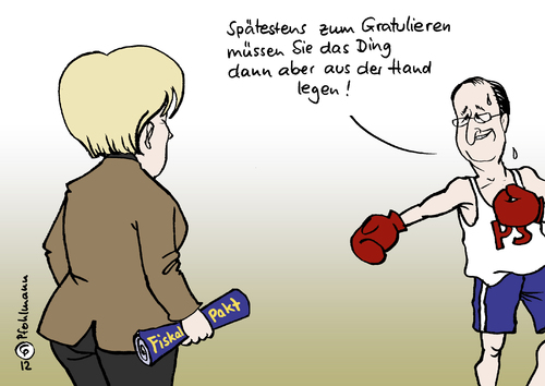 Cartoon: Gratulationshand (medium) by Pfohlmann tagged karikatur,color,farbe,2012,deutschland,frankreich,merkel,hollande,stichwahl,präsidentschaftswahl,wahlen,kandidat,sozialisten,ps,favorit,fiskalpakt,gratulieren,hand,präsidentschaftswahlen,eu,europa,eurokrise,schuldenkrise,stabilitätspakt,2012,deutschland,frankreich,merkel,hollande,stichwahl,präsidentschaftswahl,wahlen,kandidat,fiskalpakt