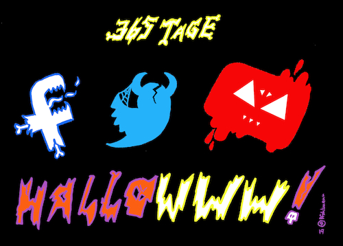 Cartoon: Hallowww (medium) by Pfohlmann tagged 2019,www,halloween,internet,hetze,hass,facebook,youtube,twitter,social,media,soziale,medien,aggression,2019,www,halloween,internet,hetze,hass,facebook,youtube,twitter,social,media,soziale,medien,aggression
