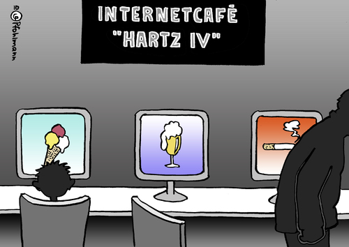 Cartoon: HartzIV-Internetcafe (medium) by Pfohlmann tagged hartz,iv,alg,ii,internetcafe,internet,internetzugang,internetanschluss,regelsatz,erhöhung,alkohol,zigaretten,hartz,alg,internetcafe,internet,internetzugang,internetanschluss,regelsatz,erhöhung,alkohol,zigaretten,arbeitslosigkeit,arbeitsamt,job,arbeit