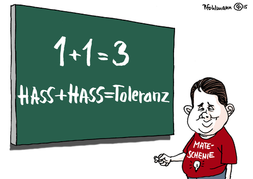 Cartoon: Hass auf Hass (medium) by Pfohlmann tagged karikatur,cartoon,2015,color,farbe,deutschland,gabriel,asyl,asylbewerberheime,attentate,anschläge,hass,pack,tafel,rechnen,mathe,genie,schüler,toleranz,brandanschläge,ausländerfeindlichkeit,rechtsradikal,rechtsextremismus,flüchtlinge,flüchtlingsheime,flüchtlingsunterkunft,karikatur,cartoon,2015,color,farbe,deutschland,gabriel,asyl,asylbewerberheime,attentate,anschläge,hass,pack,tafel,rechnen,mathe,genie,schüler,toleranz,brandanschläge,ausländerfeindlichkeit,rechtsradikal,rechtsextremismus,flüchtlinge,flüchtlingsheime,flüchtlingsunterkunft