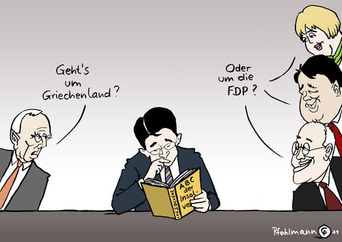 Cartoon: Insolvenz (medium) by Pfohlmann tagged karikatur,color,farbe,2011,griechenland,fdp,rösler,schäuble,cdu,roth,gysi,gabriel,spd,gründe,linke,linkspartei,cduwirtschaftsminister,abc,eu,euro,insolvenz,pleite,finanzkrise,schuldenkrise,verschuldung,schulden,aasgeier,reformen,währung,währungsunion,stabilität,einsparungen,einsparen,sparen,sparmaßnahmen,troika,europa,2011,griechenland,rösler,cdu,gysi,gabriel,spd,gründe,linke