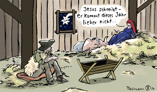 Cartoon: Jesus sagt ab (medium) by Pfohlmann tagged 2020,corona,coronavirus,pandemie,jesus,maria,josef,krippe,weihnachten,absage,familie,kontaktbeschränkung,infektion,ansteckung,smartphone,stall,weihnachtskrippe,christentum,heilig,abend,2020,corona,coronavirus,pandemie,jesus,maria,josef,krippe,weihnachten,absage,familie,kontaktbeschränkung,infektion,ansteckung,smartphone,stall,weihnachtskrippe,christentum,heilig,abend