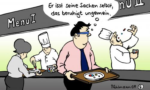 Cartoon: Kantine (medium) by Pfohlmann tagged kantine,tabletten,koch,medikamente,beruhigungsmittel,aufputschmittel,abhängigkeit,sucht,doping,leistungsdruck,leistungssteigerung,ängste,depressionen,arbeitsplatz,arbeitnehmer,angestellte,kantine,menü,küche,gastronomie,mensa,medikamente,pille,pillen,drogen,droge,abhängigkeit,sucht,süchtig,aufputschmittel,doping,leistungsdruck,leistungssteigerung,depression,arbeitsplatz,arbeitnehmer,angestellte,karriere,job,arbeit,stress,leistung,motivation