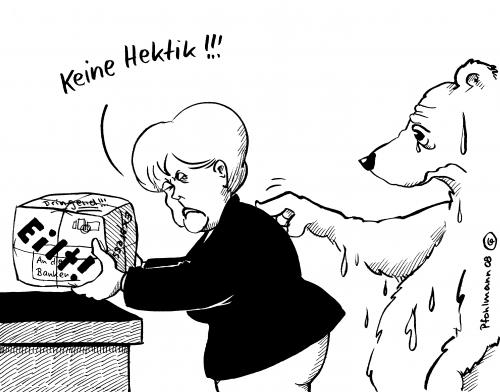 Cartoon: Keine Hektik!!! (medium) by Pfohlmann tagged finanzkrise,bankenkrise,klimawandel,klimakatastrophe,eisbär,merkel,bundeskanzlerin,rettungspaket,finanzkrise,finanzen,geld,wirtschaft,wirtschaftskrise,rettungspaket,rettung,banken,bank,pleite,bankrott,finanzierung,schulden,bankenkrise,krise,börse,aktien,aktienkurs,aktie,meeresspiegel,pegel,dax,kurve,klimakatastrophe,klimawandel,klima,umwelt,globale erwärmung,natur,treibhauseffekt,umweltverschmutzung,umweltzerstörung,globale,erwärmungm angela merkel,cdu,bundeskanzlerin,kanzler,bundeskanzler,prioritäten,erwärmung,erwärmungm,angela,merkel