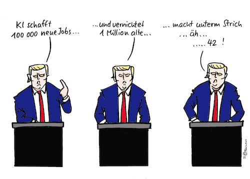 Cartoon: KI-Jobs (medium) by Pfohlmann tagged ki,ai,trump,präsident,usa,künstlicheintelligenz,stargate,jobs,arbeitsplätze,förderung,wirtschaft,rechenzentren,rechnen,mathematik,42,anhalter,sinn,computer,ki,ai,trump,präsident,usa,künstlicheintelligenz,stargate,jobs,arbeitsplätze,förderung,wirtschaft,rechenzentren,rechnen,mathematik,42,anhalter,sinn,computer