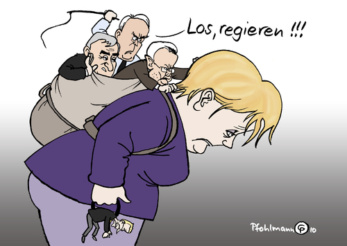 Cartoon: Losregieren! (medium) by Pfohlmann tagged merkel,bundeskanzlerin,cdu,ministerpräsidenten,koch,müller,böhmer,hessen,saarland,sachsen,anhalt,regieren,regierung,koalition,nrw,landtagswahl,westerwelle,fdp,schwarz,gelb,angela merkel,bundeskanzlerin,cdu,ministerpräsidenten,roland koch,müller,böhmer,hessen,saarland,sachsen,anhalt,regieren,regierung,koalition,nrw,landtagswahl,westerwelle,fdp,schwarz,gelb,wahlen,wahl,angela,merkel,roland,koch