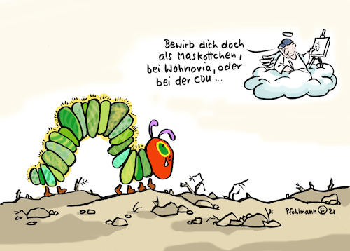 Cartoon: Maskottchen Nimmersatt (medium) by Pfohlmann tagged raupe,nimmersatt,kapitalismus,vonovia,deutsche,wohnen,fusion,gier,geld,eric,carle,tod,zeichner,illustrator,illustration,kinderbuch,wohnungsnot,mieter,mietendeckel,mietpreisbremse,wohnung,mietwohnung,sozialer,wohnungsbau,sozialpolitik,raupe,nimmersatt,kapitalismus,vonovia,deutsche,wohnen,fusion,gier,geld,eric,carle,tod,zeichner,illustrator,illustration,kinderbuch,wohnungsnot,mieter,mietendeckel,mietpreisbremse,wohnung,mietwohnung,sozialer,wohnungsbau,sozialpolitik