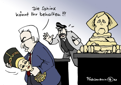 Cartoon: Nofretete (medium) by Pfohlmann tagged nofretete,ägypten,statue,museum,berlin,archäologie,kunst,kunstwerk,sphinx,merkel,bundeskanzlerin,nofretete,ägypten,statue,museum,archäologie,berlin,kunst,kunstwerk,sphinx,angela merkel,bundeskanzlerin,angela,merkel