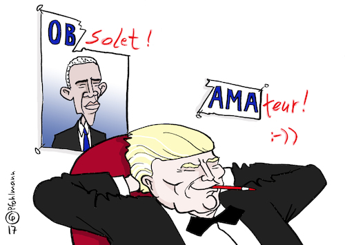 Cartoon: Obama obsolet (medium) by Pfohlmann tagged karikatur,cartoon,2017,color,farbe,usa,global,trump,obama,präsident,amtseinführung,obsolet,amateur,amtsübernahme,us,vorgänger,rotstift,korrektur,karikatur,cartoon,2017,color,farbe,usa,global,trump,obama,präsident,amtseinführung,obsolet,amateur,amtsübernahme,us,vorgänger,rotstift,korrektur