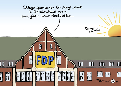 Cartoon: Parteiurlaub (medium) by Pfohlmann tagged griechenland,streik,nachrichtenstreik,nachrichten,journalismus,journalistenstreik,fdp,deutschland,urlaub,erholung,partei,liberale,umfragen,desaster,wahlverlierer,debakel,griechenland,streik,nachrichtenstreik,nachrichten,journalismus,deutschland,fdp,urlaub,erholung,partei,liberale,desaster,wahlverlierer,debakel