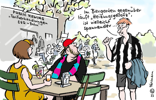 Cartoon: Public Viewing alternativ (medium) by Pfohlmann tagged public,viewing,fußball,fußballsaison,biergarten,sommer,frühling,gastronomie,heizungsgesetz,ampelkoalition,bahn,evg,tarifverhandlungen,bahnstreik,publikum,energiewende,public,viewing,fußball,fußballsaison,biergarten,sommer,frühling,gastronomie,heizungsgesetz,ampelkoalition,bahn,evg,tarifverhandlungen,bahnstreik,publikum,energiewende