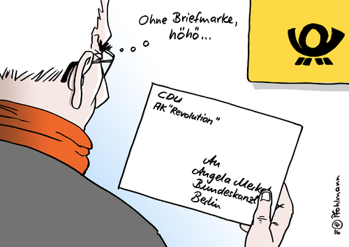 Cartoon: Revolutionsbrief (medium) by Pfohlmann tagged karikatur,cartoon,2016,color,farbe,deutschland,cdu,brief,marke,briefmarke,aufstand,revolution,widerstand,angela,merkel,bundeskanzlerin,fraktion,partei,flüchtlinge,flüchtlingskrise,asylbewerber,widerspruch,karikatur,cartoon,2016,color,farbe,deutschland,cdu,brief,marke,briefmarke,aufstand,revolution,widerstand,angela,merkel,bundeskanzlerin,fraktion,partei,flüchtlinge,flüchtlingskrise,asylbewerber,widerspruch