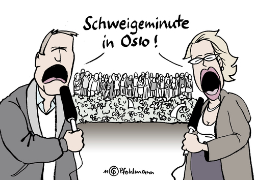 Cartoon: Schweigeminute (medium) by Pfohlmann tagged mikrofon,mikrophone,fernsehen,tv,journalist,journalisten,reporter,presse,schweigeminute,tote,opfer,amoklauf,amok,terroranschlag,terror,anschlag,attentat,oslo,norway,norwegen,2011,farbe,color,karikatur,berichterstattung,norwegen,attentat,anschlag,terror,terroranschlag