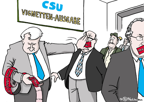 Cartoon: Seehofers Vignette (medium) by Pfohlmann tagged karikatur,cartoon,color,farbe,2014,deutschland,csu,seehofer,maut,autobahnmaut,mautkonzept,widerspruch,vignette,pickerl,maul,maulkorb,diskussion,dobrindt,verkehrsminister,verkehrspolitik,straßengebühr,ausländer,karikatur,cartoon,color,farbe,2014,deutschland,csu,seehofer,maut,autobahnmaut,mautkonzept,widerspruch,vignette,pickerl,maul,maulkorb,diskussion,dobrindt,verkehrsminister,verkehrspolitik,straßengebühr,ausländer