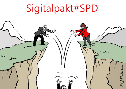 Cartoon: Sigitalpakt (medium) by Pfohlmann tagged karikatur,cartoon,color,farbe,2018,deutschland,spd,groko,große,koalition,gabriel,nahles,außenminister,digitalpakt,sigitalpakt,tal,berge,ablösung,schulz,absetzung,wortbruch,karikatur,cartoon,color,farbe,2018,deutschland,spd,groko,große,koalition,gabriel,nahles,außenminister,digitalpakt,sigitalpakt,tal,berge,ablösung,schulz,absetzung,wortbruch