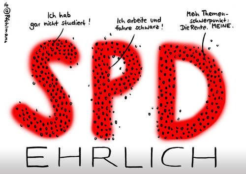 Cartoon: SPD ehrlich (medium) by Pfohlmann tagged karikatur,cartoon,2016,color,farbe,deutschland,spd,mdb,abgeordnete,hinz,lüge,lebenslauf,studium,abitur,gefälscht,ehrlich,rente,partei,parteiausschluss,rücktritt,forderung,mandat,bundestag,betrug,karikatur,cartoon,2016,color,farbe,deutschland,spd,mdb,abgeordnete,hinz,lüge,lebenslauf,studium,abitur,gefälscht,ehrlich,rente,partei,parteiausschluss,rücktritt,forderung,mandat,bundestag,betrug