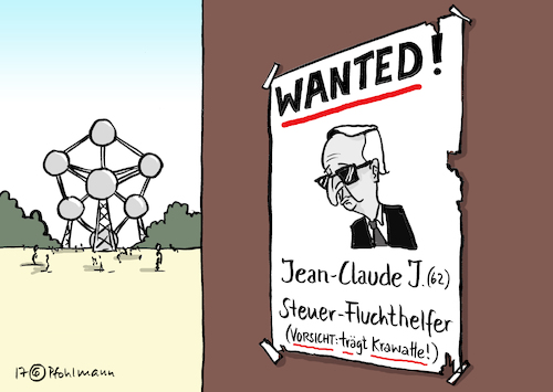 Cartoon: Steuerfluchthelfer (medium) by Pfohlmann tagged karikatur,cartoon,2017,color,farbe,eu,europa,luxemburg,finanzminister,fluchthelfer,steuerflucht,jean,claude,juncker,präsident,europäische,kommission,steuerparadies,kapitalsteuer,steuerhinterziehung,krawatte,wanted,gesucht,brüssel,plakat,fahndung,karikatur,cartoon,2017,color,farbe,eu,europa,luxemburg,finanzminister,fluchthelfer,steuerflucht,jean,claude,juncker,präsident,europäische,kommission,steuerparadies,kapitalsteuer,steuerhinterziehung,krawatte,wanted,gesucht,brüssel,plakat,fahndung