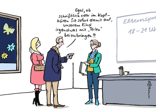 Cartoon: Teilen beibringen (medium) by Pfohlmann tagged grundschule,bildung,lehrplan,teilen,teilung,dividieren,mathematik,rechnen,eltern,lehrer,lehrerin,lehrkräfte,kapitalismus,profit,erfolg,egoismus,sozial,kinder,familie,erziehung,lebensziele,grundschule,bildung,lehrplan,teilen,teilung,dividieren,mathematik,rechnen,eltern,lehrer,lehrerin,lehrkräfte,kapitalismus,profit,erfolg,egoismus,sozial,kinder,familie,erziehung,lebensziele