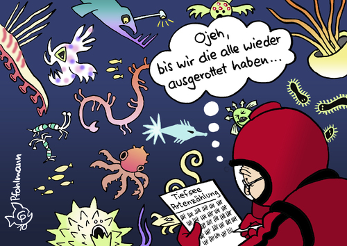 Cartoon: Tiefseeartenzählung (medium) by Pfohlmann tagged tiefsee,ozean,artenschutz,zählung,tiere,lebewesen,natur,wissenschaft,biodiversität,ausrottung,ausrotten,aussterben,fisch,fische,taucher,naturschutz,artenvielfalt,tiefsee,ozean,artenschutz,zählung,tiere,lebewesen,natur,wissenschaft,ausrottung,biodiversität,ausrotten,aussterben,fisch,fische,taucher,atlantik,bohren,bp,golf von mexiko,katastrophe,leck,meer,meere,naturkatastrophe,öl,ölpest,ressourcen,schwarze pest,umwel,umweltkatastrophe,golf,von,mexiko,schwarze,pest