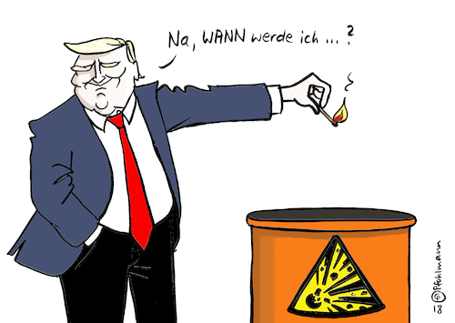 Cartoon: Trumps Zündholz (medium) by Pfohlmann tagged karikatur,cartoon,color,farbe,2018,usa,global,trump,präsident,syrien,assad,giftgas,giftgasangriff,krieg,bürgerkrieg,bomben,bombardierung,drohung,russland,putin,explosiv,eskalation,zündholz,streichholz,zeitpunkt,twitter,ankündigung,karikatur,cartoon,color,farbe,2018,usa,global,trump,präsident,syrien,assad,giftgas,giftgasangriff,krieg,bürgerkrieg,bomben,bombardierung,drohung,russland,putin,explosiv,eskalation,zündholz,streichholz,zeitpunkt,twitter,ankündigung