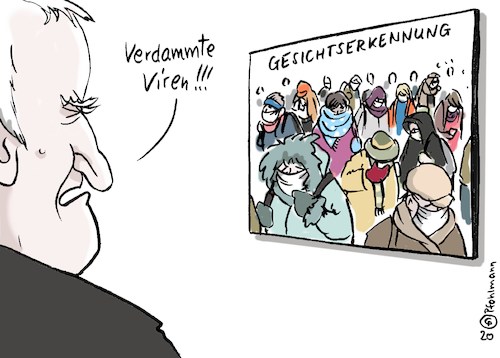 Cartoon: Verdammte Viren (medium) by Pfohlmann tagged 2020,deutschland,seehofer,corona,china,viren,grippe,erkältung,krankheit,ansteckung,hygiene,datenschutz,videoüberwachung,virus,mundschutz,gesichtserkennung,überwachung,grundrechte,innenminister,vermummung,2020,deutschland,seehofer,viren,grippe,erkältung,krankheit,ansteckung,hygiene,datenschutz,videoüberwachung,virus,china,mundschutz,gesichtserkennung,überwachung,grundrechte,innenminister,vermummung