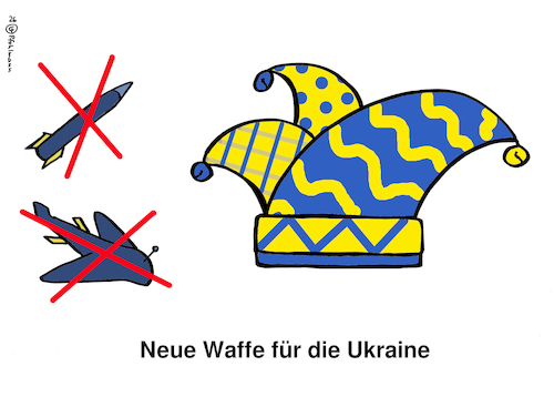 Cartoon: Waffe Karneval (medium) by Pfohlmann tagged waffe,krieg,russland,putin,ukraine,narrenkappe,faschingswagen,karneval,tilly,künstler,karikatur,satire,prozess,waffe,krieg,russland,putin,ukraine,narrenkappe,faschingswagen,karneval,tilly,künstler,karikatur,satire,prozess