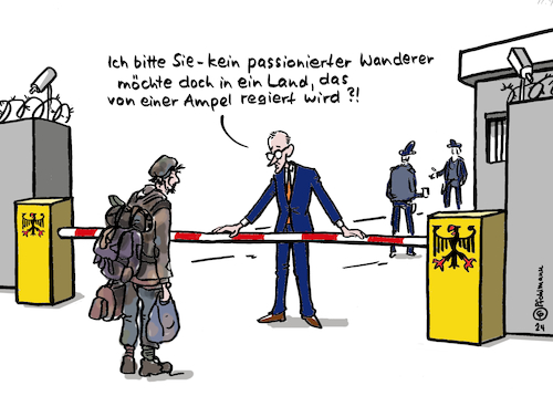 Cartoon: Wanderer und Ampel (medium) by Pfohlmann tagged immigration,migration,flucht,asyl,wanderer,wandern,einwanderung,einwandern,merz,migrationsgipfel,abschiebung,abweisung,grenze,grenzkontrollen,deutschland,ampel,bundesregierung,immigration,migration,flucht,asyl,wanderer,wandern,einwanderung,einwandern,merz,migrationsgipfel,abschiebung,abweisung,grenze,grenzkontrollen,deutschland,ampel,bundesregierung