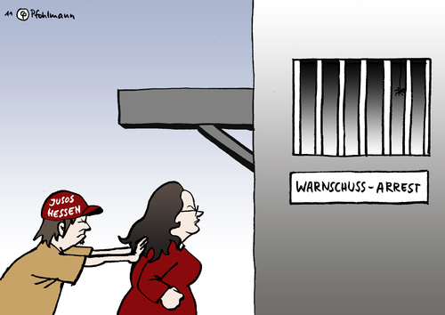 Cartoon: Warnschuss (medium) by Pfohlmann tagged nahles,spd,sarrazin,partei,parteiausschluss,jusos,warnschuss,arrest,jugendkriminalität,kriminalität,knast,gefängnis,warnung,spd,sarrazin,partei,parteiausschluss,jusos,warnschuss,arrest,jugendkriminalität,kriminalität,knast,gefängnis,warnung