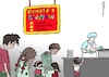 Cartoon: Donalds Kids Menu (small) by Pfohlmann tagged karikatur,cartoon,color,farbe,2018,usa,donald,trump,einwanderer,mexiko,kinder,immigration,trennung,familien,haft,illegal,kids,mc,donalds,suppe,plastikherz,trauma,menu,menü