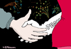 Cartoon: Übergriff (small) by Pfohlmann tagged karikatur,cartoon,2016,color,farbe,deutschland,silvester,jahreswechsel,übergriffe,frauen,migranten,hamburg,köln,stuttgart,sexuelle,diebstahl,überfall,nötigung,party,grabscher,pegida,danke,hände,händeschütteln