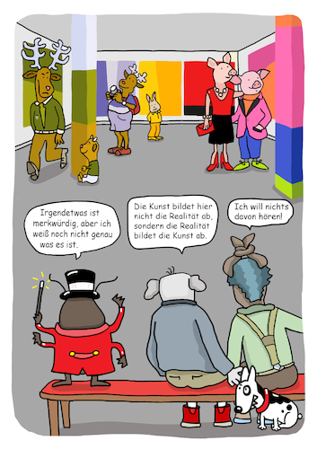 Cartoon: abstrakte Kunst (medium) by sabine voigt tagged museum,kuh,tanz,abstrakte,malerei,kunst,kultur,expressionismus,bildung,farben,kunstgeschichte,kinder,cartoon,witz,abstrakt,gegenstandslos,modern