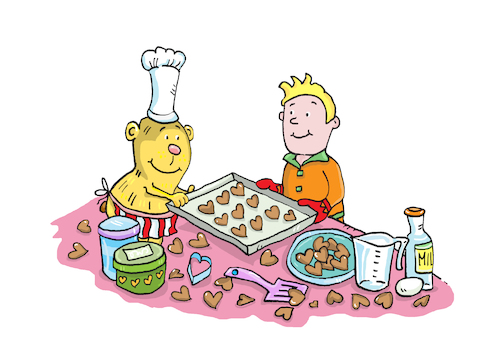Cartoon: Backen Plätzchen (medium) by sabine voigt tagged backen,plätzchen,kekse,teddy,weihnachten,gebäck,kuchen,bäckerei