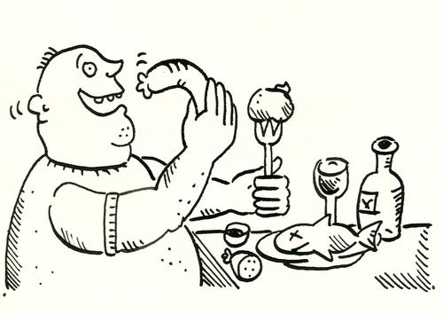 Cartoon: essen übergewicht (medium) by sabine voigt tagged essen,übergewicht,diät,fressen,dick,mittag,wurst