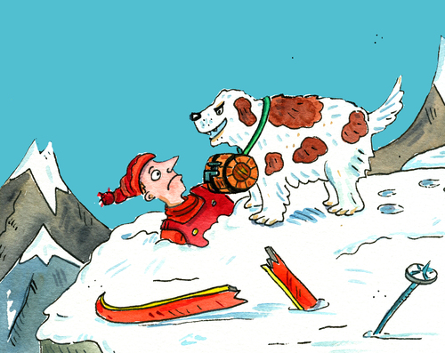 Cartoon: gebirge bernhardiener Schweiz (medium) by sabine voigt tagged gebirge,bernhardiener,rettung,hund,rum,schnee,winter,schweiz