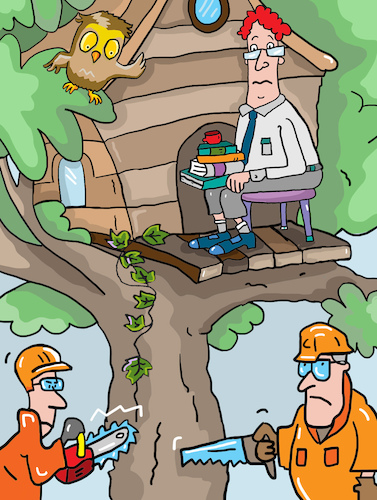 Cartoon: hambacher Wald (medium) by sabine voigt tagged hambacher,wald,rodung,rwe,baumhaus,kohle,abholzen,bäume,umweltschutz,naturschutz,besetzung,halbach