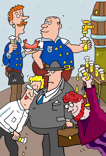 Cartoon: Kneipe Alkohol (medium) by sabine voigt tagged kölsch,köbes,kellner,kneipe,bier,trinken,alkohol,köln,karneval,dreigestirn,rhein