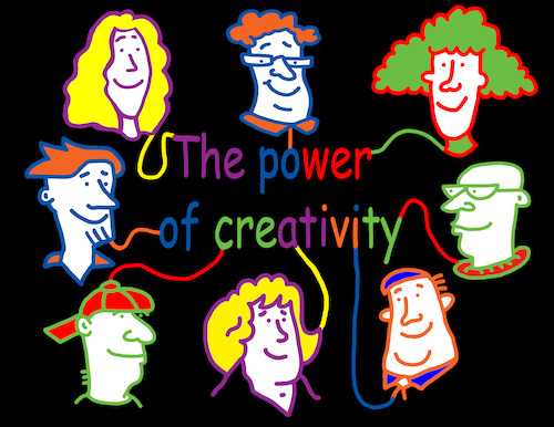 Cartoon: Kreativität  Gruppe (medium) by sabine voigt tagged creativity,kreativität,gemeinschaft,interdependens,teamwork,workflow,albeit,gruppe,gruppenarbeit,vernetzung,computer,online,netzwerk