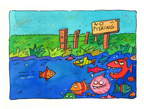Cartoon: no fishing (medium) by sabine voigt tagged animals
