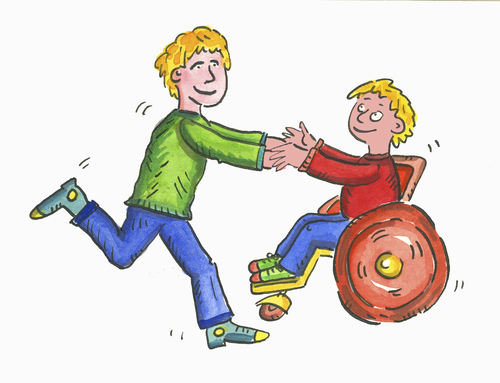 Cartoon: rollstuhl behinderung (medium) by sabine voigt tagged rollstuhl,behinderung,inklusion,gleichberechzigung,kinder,schule,intrgration