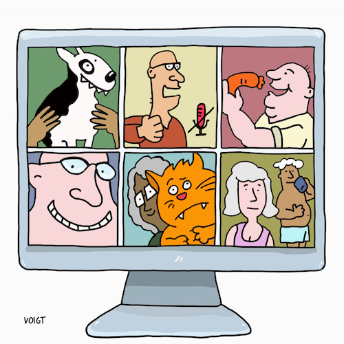 Cartoon: senioren computer (medium) by sabine voigt tagged senioren,computer,zoom,team,viewer,online,corona,konferenz,alter,technologie,digitalisering