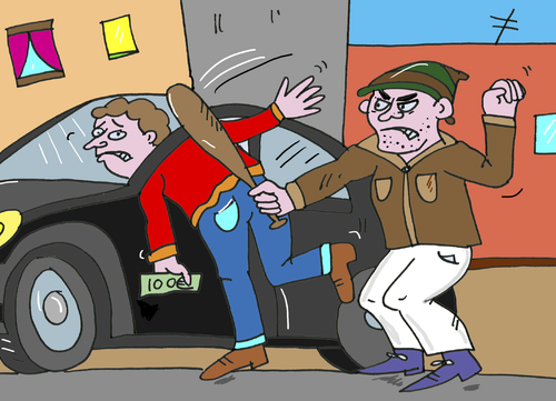 Cartoon: überfall Raub (medium) by sabine voigt tagged auto,dieb,agression,räuber,raub,überfall