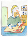 Cartoon: Arbeitsunfall Kochen (small) by sabine voigt tagged arbeitsunfall,kochen,schneiden,wunde,unfall,krankenhaus,krankenversicherung,blut,messer,haushalt