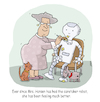 Cartoon: care robot (small) by sabine voigt tagged pflegeroboter,pflege,oma,seniorin,pflegedienst,roboter,haushaltshilfe,medizin,pflegeheim,technologie,forschung,internet,computer,überalterung,essen,auf,rädern,alter