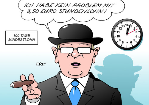 Cartoon: 100 Tage Mindestlohn (medium) by Erl tagged mindestlohn,hundert,100,tage,lohn,arbeit,lebensunterhalt,minimum,arbeitnehmer,arbeitgeber,angst,arbeitsplätze,gewinn,umgehung,tricks,stunde,uhr,karikatur,erl,mindestlohn,hundert,100,tage,lohn,arbeit,lebensunterhalt,minimum,arbeitnehmer,arbeitgeber,angst,arbeitsplätze,gewinn,umgehung,tricks,stunde,uhr