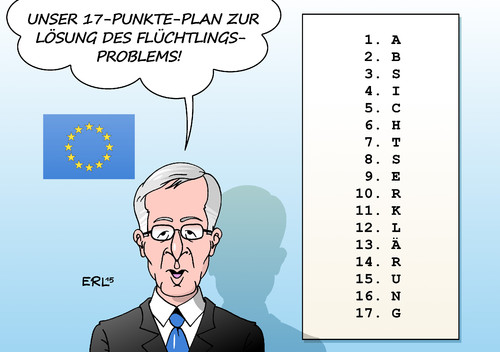 Cartoon: 17-Punkte-Plan (medium) by Erl tagged eu,flüchtlinge,gipfel,17,punkte,plan,absichtserklärung,hilfe,solidarität,abstimmung,information,verteilung,egoismus,chaos,juncker,karikatur,erl,eu,flüchtlinge,gipfel,17,punkte,plan,absichtserklärung,hilfe,solidarität,abstimmung,information,verteilung,egoismus,chaos,juncker,karikatur,erl