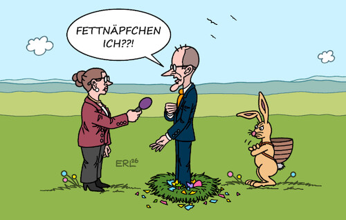 Cartoon: 80 Prozent der Eier kaputt (medium) by Erl tagged politik,kanzler,merz,rhetorik,aussagen,fettnäpfchen,syrer,syrien,rückführung,osternest,ostereier,osterhase,ostern,karikatur,erl,politik,kanzler,merz,rhetorik,aussagen,fettnäpfchen,syrer,syrien,rückführung,osternest,ostereier,osterhase,ostern,karikatur,erl