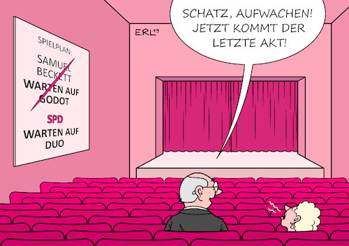 Cartoon: Absurdes Theater (medium) by Erl tagged politik,partei,spd,suche,vorsitz,duo,spitzenduo,quälend,lange,einschläfern,theater,absurd,samuel,beckett,warten,auf,godot,olaf,scholz,klara,geywitz,norbert,walter,borjans,saskia,esken,verkündung,ergebnis,letzter,akt,schlaf,karikatur,erl,politik,partei,spd,suche,vorsitz,duo,spitzenduo,quälend,lange,einschläfern,theater,absurd,samuel,beckett,warten,auf,godot,olaf,scholz,klara,geywitz,norbert,walter,borjans,saskia,esken,verkündung,ergebnis,letzter,akt,schlaf,karikatur,erl