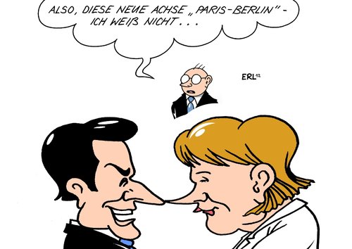 Cartoon: Achse (medium) by Erl tagged achse,paris,berlin,deutschland,frankreich,bundeskanzlerin,angela,merkel,präsident,nicolas,sarkozy,wahlkampf,hilfe,gemeinsam,politik,eu,euro,schulden,krise,skepsis,achse,berlin,paris,frankreich,deutschland,bundeskanzlerin,angela merkel,präsident,sarkozy,schulden,eu,angela,merkel